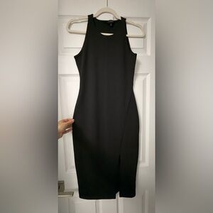 Talbots Black Sleeveless Midi Dress with Front Keyhole